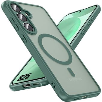 Coque pour Samsung Galaxy S25, avec Anneau Magnétique et Protection Caméra - Translucide Vert Nuit - 1