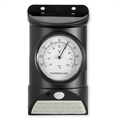 Lampe Solaire Exterieur 24 LED - Detecteur de Mouvement + Detecteur d'Obscurite - Applique Murale Sans Fil - Thermometre Affichage Temperature C/ F