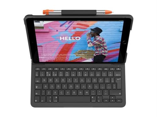 Logitech Slim Folio - Clavier et étui - Bluetooth - QWERTY - Espagnol - graphite - pour Apple 10.2-inch iPad (7ème génération, 8ème génération)