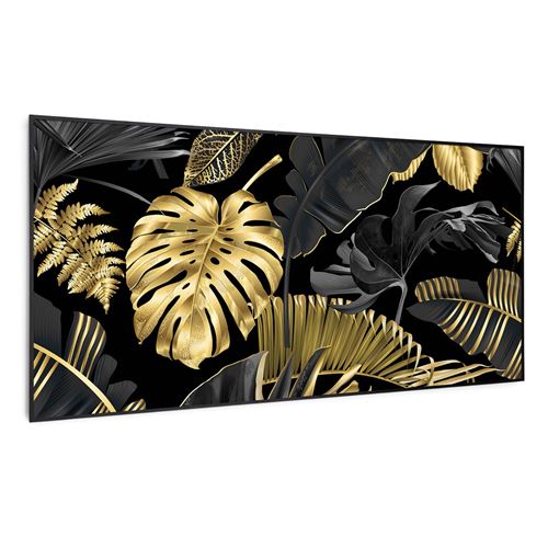 Radiateur infrarouge - Klarstein Wonderwall Air Art - Panneau chauffant - 120x60cm - 700W - Connecté - Feuilles noires/or cadre noir