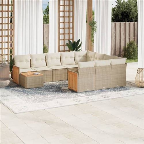  Vidaxl Salon De Jardin 11 Pcs Avec Coussins Beige R&eacute;sine Tress&eacute;e
