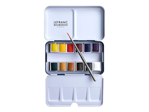 Lefranc Bourgeois - Ensemble de peinture - 13 parties - aquarelle - 12 couleurs - couleurs assorties - fine - demi-plateau