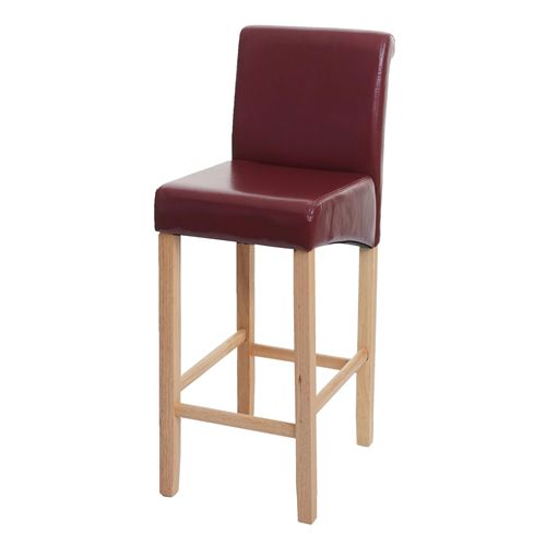 Mendler Rouge Tabouret De Bar Hwc-C33, Chaise De Bar Tabouret De Comptoir, Bois ~ -Brun, Pieds Clairs, Similicuir - Image 3