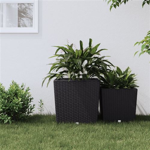 vidaXL - Jardinière avec bac intérieur amovible - Aspect rotin - 37/64 L - Antracite - Image 3
