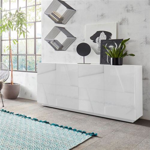 Buffet salon 4 portes 2 chambres avec étagères blanches modernes Ping Side L