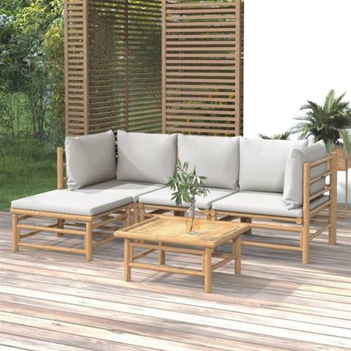 Vidaxl - Salon de jardin 5 pcs avec coussins gris clair bambou