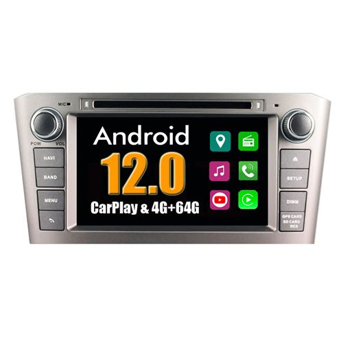 Autoradio CarPlay Multimédia RoverOne Android 4Go RAM 64Go ROM GPS pour Toyota Avensis 2003 - 2008 / Argent