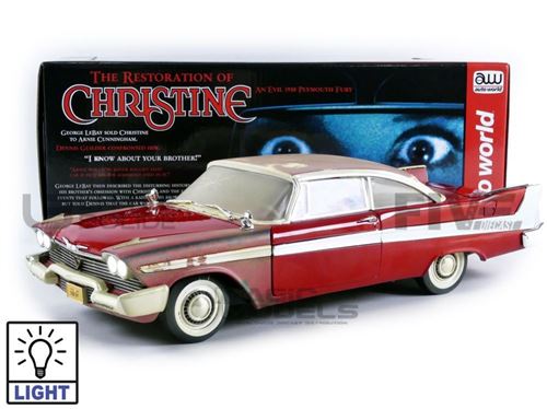 Voiture Miniature de Collection AUTO WORLD 1-18 - PLYMOUTH Fury - Christine Night Version Partially Restored - Red / White - AWSS130