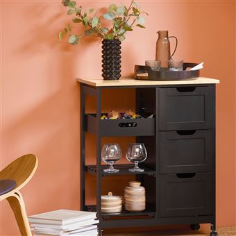 SoBuy FKW79-SCH Chariot de Service Desserte Cuisine à roulettes Table Rangement - 1