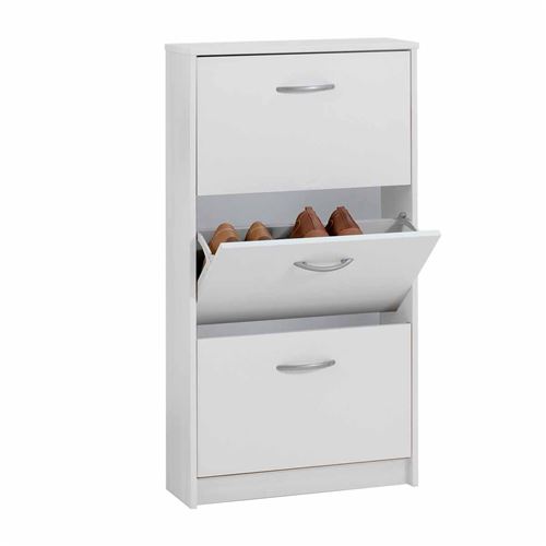 FMD Armoire à chaussures 3 compartiments inclinables Blanc