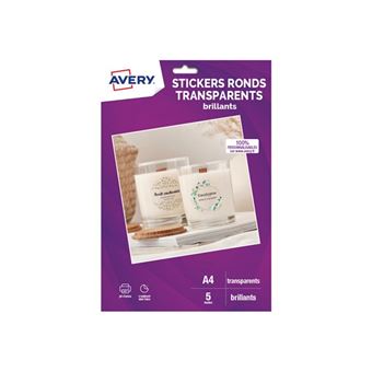 Avery - Adhésif permanent - transparent - diamètre 40 mm 120 étiquette(s) (5 feuille(s) x 24) pack suspendu - autocollants