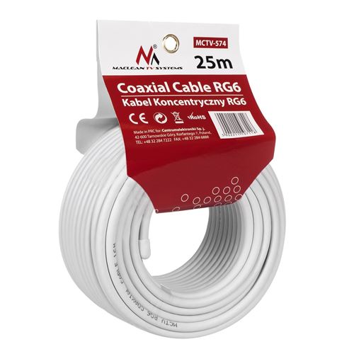 Maclean Blanc Mctv-574 Câble Coaxial Rg-6/U 25 M - Neuf - Image 3