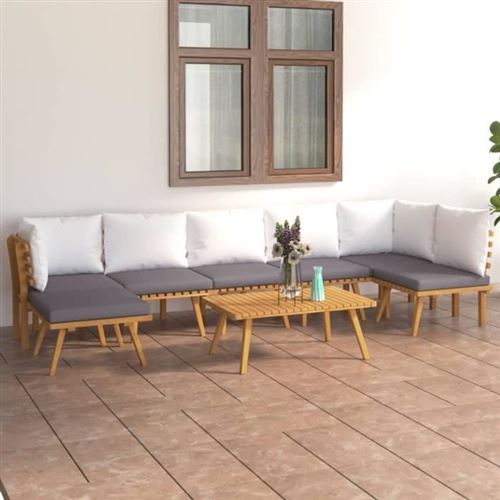 Non Communiqué Gris Salon De Jardin Modulable Vidaxl Bois Massif 8 Pieces 65 X 65 X 65 7 Personnes