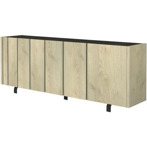SCIAE Buffet bas - Industriel - Décor noir ardoise dorrée et effet bois - L 230 cm - RUSH