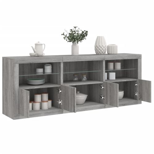 vidaXL Buffet avec lumières LED sonoma gris 181,5x37x67 cm