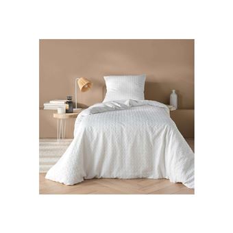 Parure de lit blanc 140x200 cm microfibre - douceur dinterieur - 1