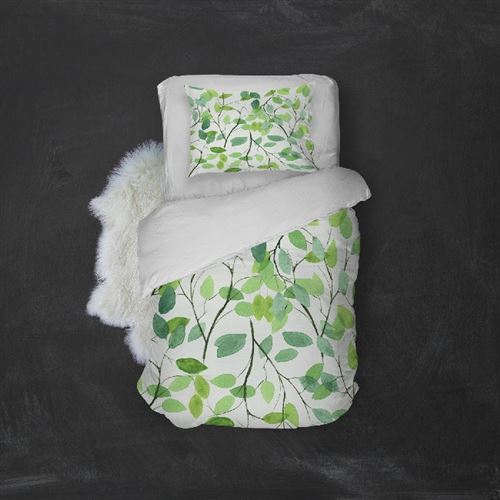 HOMEMANIA Pack oreiller et couette Trees 3 - Blanc, vert - 155 x 210 cm