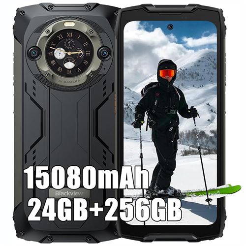 Smartphone Incassable Blackview BV9300 Pro 24Go+256Go 15080mAh(33W) 6.7+écran secondaire 1.32 64MP+32MP Android 13 NFC 100LM -Noir