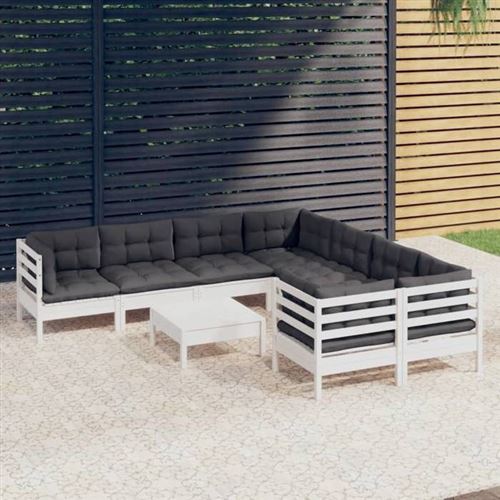 Non Communiqué Blanc Salon De Jardin Vidaxl Bois 12 Personnes 9 Pieces