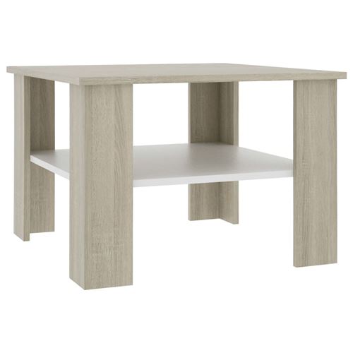 VidaXL Table basse Blanc et chêne sonoma 60 x 60 x 42 cm Aggloméré