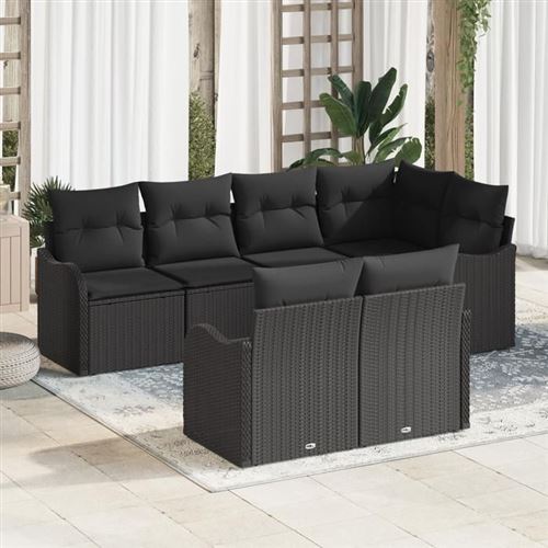 Non Communiqué Noir Ensemble De Canapé De Jardin 7 Pièces Avec Coussins Rotin Synthétique, Canapé De Jardin 2 Places Avec Rangement 3354412