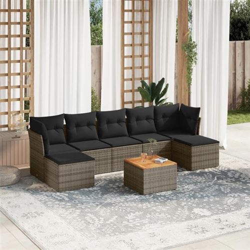 Vidaxl Gris Salon De Jardin Rotin 8 Pieces 7 Personnes - Image 2