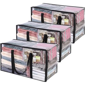 3 Sac de Rangement Transparent 60L avec Poignées et Zip - 1
