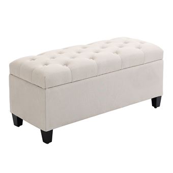 Banquette coffre de rangement style Chesterfield dim. 100 x 40 x 44 cm piètement bois noir tissu beige clair - 1