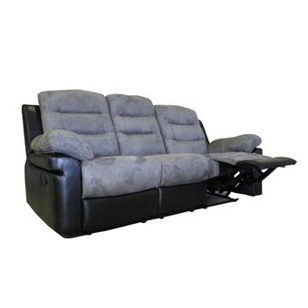 Canapé 3 Places Relax En Microfibre Et Simili Bilston Ii Gris Et Noir