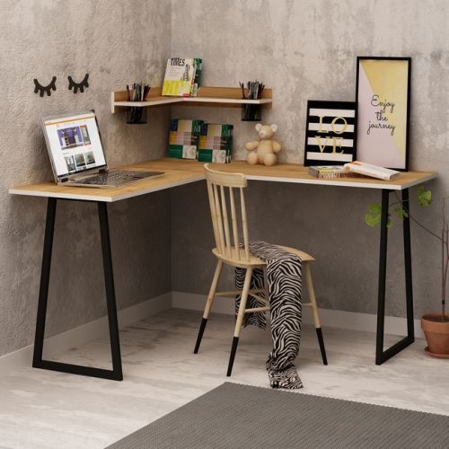 HOMEMANIA Bureau Tirolo - Coin - avec étagère - pour bureau, studio, chambre - Chêne, Noir en Bois, 150 x 100 x 90 cm