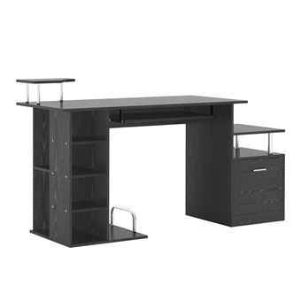 Bureau Pour Ordinateur Table Meuble Pc Informatique En Mdf Noir Achat Prix Fnac
