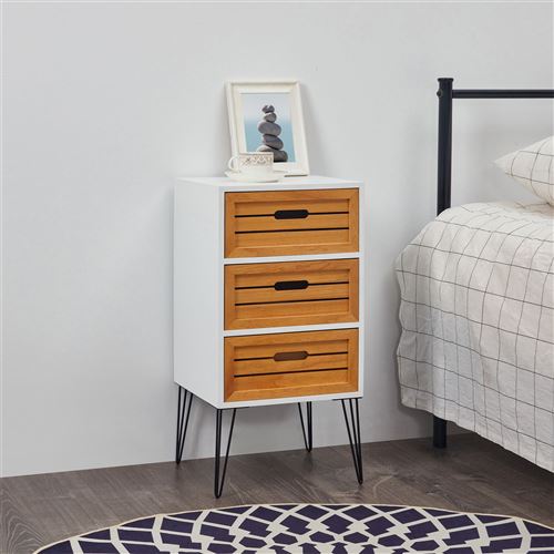 Table De Chevet Scandinave 3 Tiroirs Aban 61cm Blanc