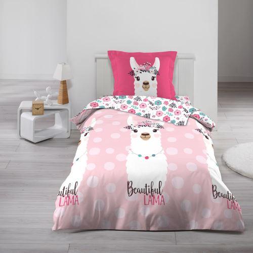 Parure de drap 3 pièces 90 x 190 cm imprimé 100% coton 57 fils pink lama