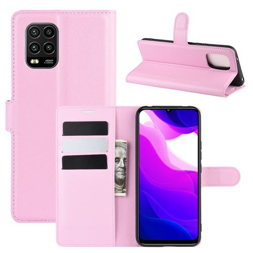 Etui en PU peau de litchi avec support rose pour Xiaomi Mi 10 Lite 5G