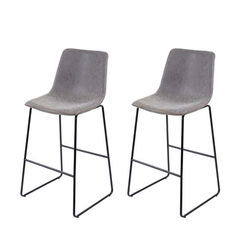 2x tabouret de bar MENDLER HWC-E54 vintage similicuir aspect daim gris