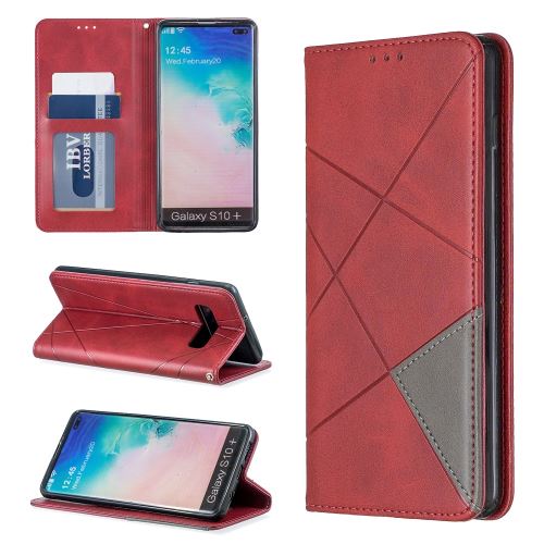 Etui en PU motif géométrique avec support et porte-cartes rouge pour votre Samsung Galaxy S10 Plus