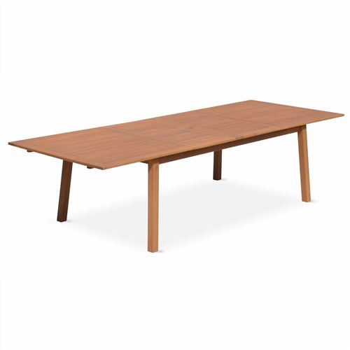 Sweeek Table de jardin en bois 200-250-300cm - Almeria - Grande table rectangulaire avec allonge eucalyptus Intérieur / Extérieur