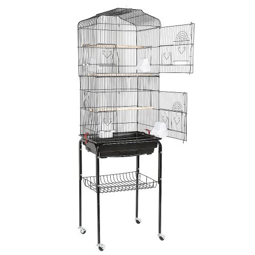 Comparer les prix de Cage à Oiseaux avec Poignée Portable et Support Détachable sur 4 Roulettes - Volière pour Perruch Pinson Calopsitte -Noir 46*35.3*150.6cm