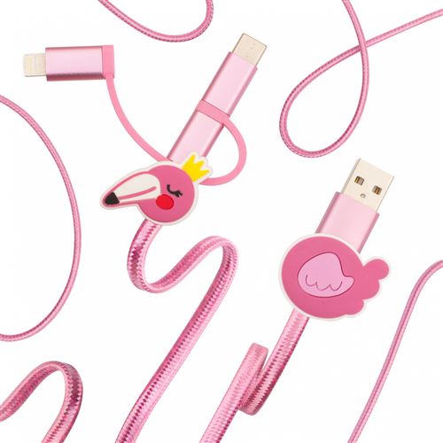 thumbsUp! Flamingo 3-en-1 câble rose