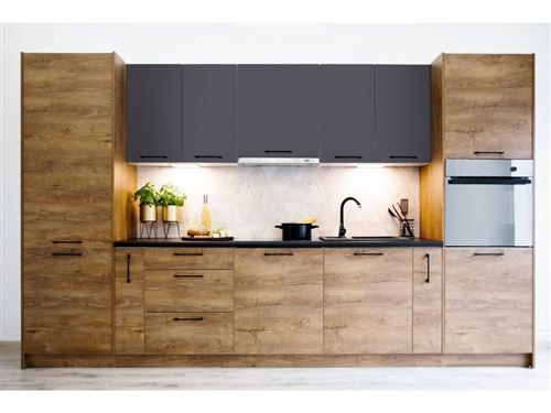 BOBOCHIC Cuisine complète NATURA 340 cm Chêne Lefkas et Gris brillant