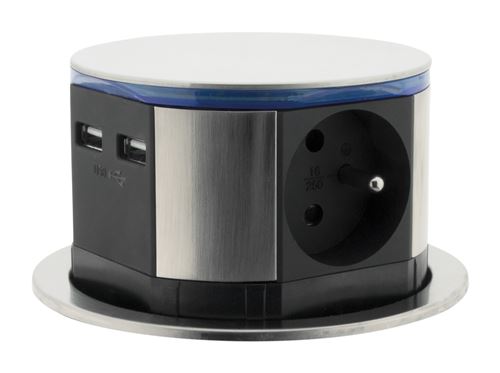 Otio - Bloc Multiprise Encastrable 3 Prises 16A 2P+T Et 2 Usb - Silver