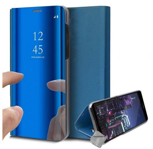 Housse portefeuille etui miroir clear view pour Huawei Honor 20 Pro avec film ecran - BLEU