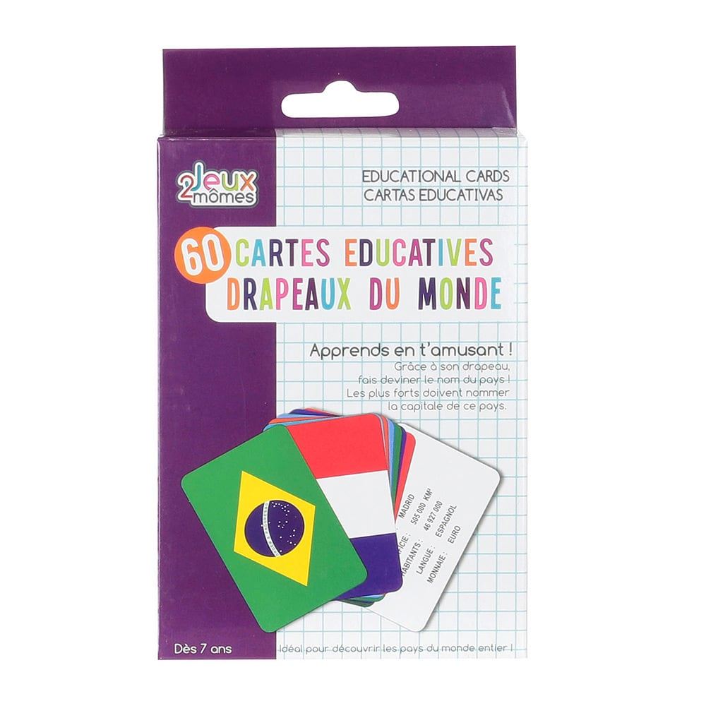 Jeu éducatif De 60 Cartes Pays & Drapeaux - 12cm - Multicolore - Paris Prix - Neuf