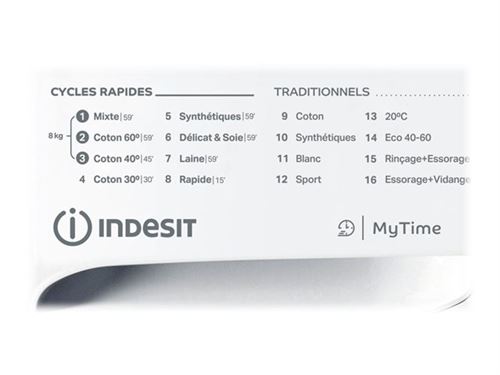 Indesit Mytime Mtwe 81683 Wk Fr - Machine À Laver - Largeur : 59.5 Cm - Profondeur : 60.5 Cm - Hauteur : 85 Cm - Chargement Frontal - 62 Litres - 8 Kg - 1600 Tours/Min - Blanc Avec Porte Noire