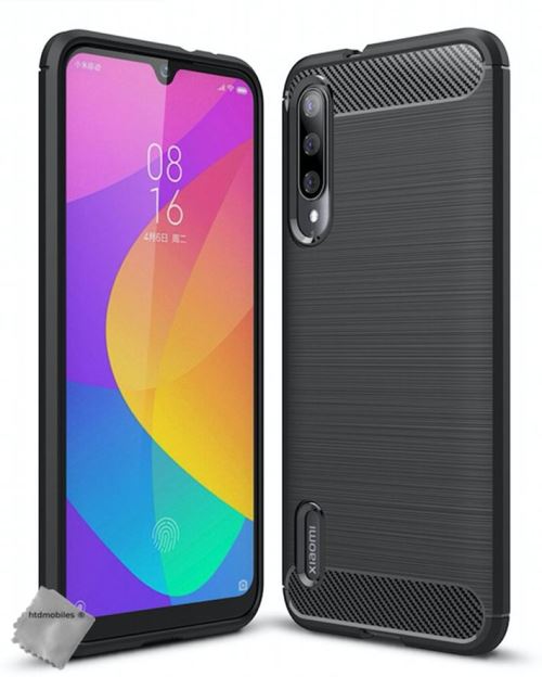 Housse etui coque silicone gel carbone pour Xiaomi Mi A3 avec verre trempe - NOIR