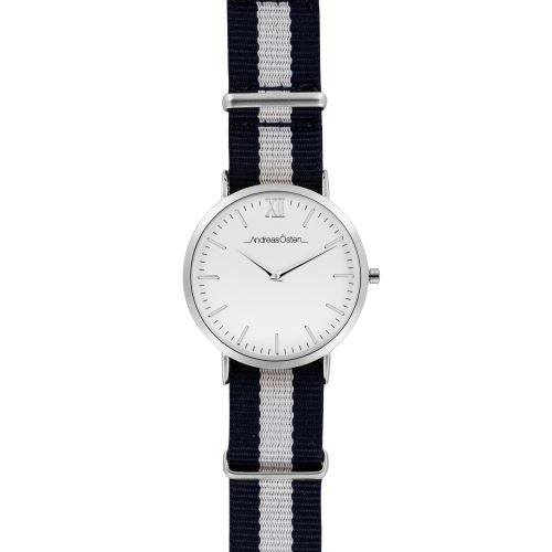Montre Homme Andreas Osten Cadran 40mm En Acier Blanc Et Bracelet Bleu et Blanc En Nylon AO-58