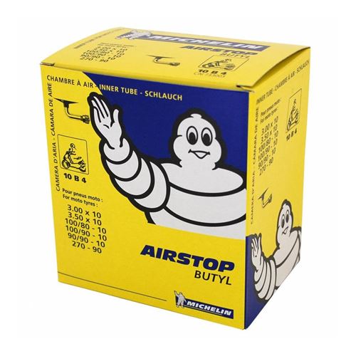 Chambre a air 10'' 3.00-10-3.50-10 a 100-90-10 michelin 10b4 valve coudee 90°