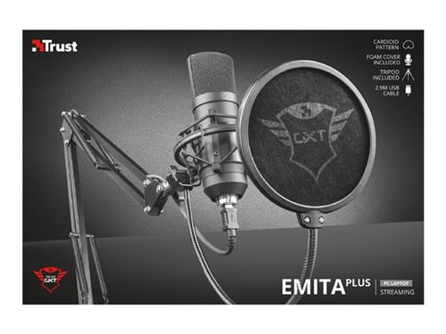 GXT 252 Emita USB Studio Microphone, microphone de Gaming USB avec Flight  Case et