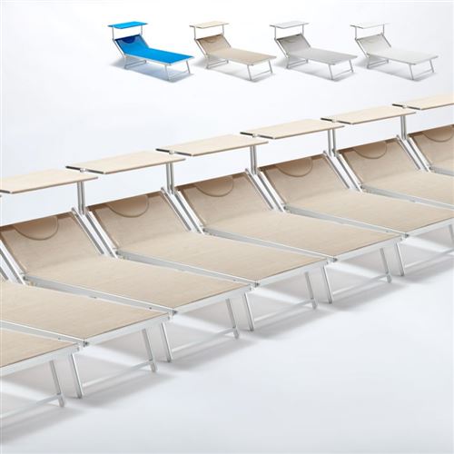 Beach and Garden Design - Bain de soleil transat taille maxi professionnels aluminium lits de plage GRANDE Italia Extralarge stock 20 pcs, Couleur: Beige