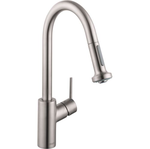 Hansgrohe - Mitigeur de cuisine 220 Talis M52 installation devant une fenêtre avec douchette extractible 2 jets, sBox finition aspect acier inox